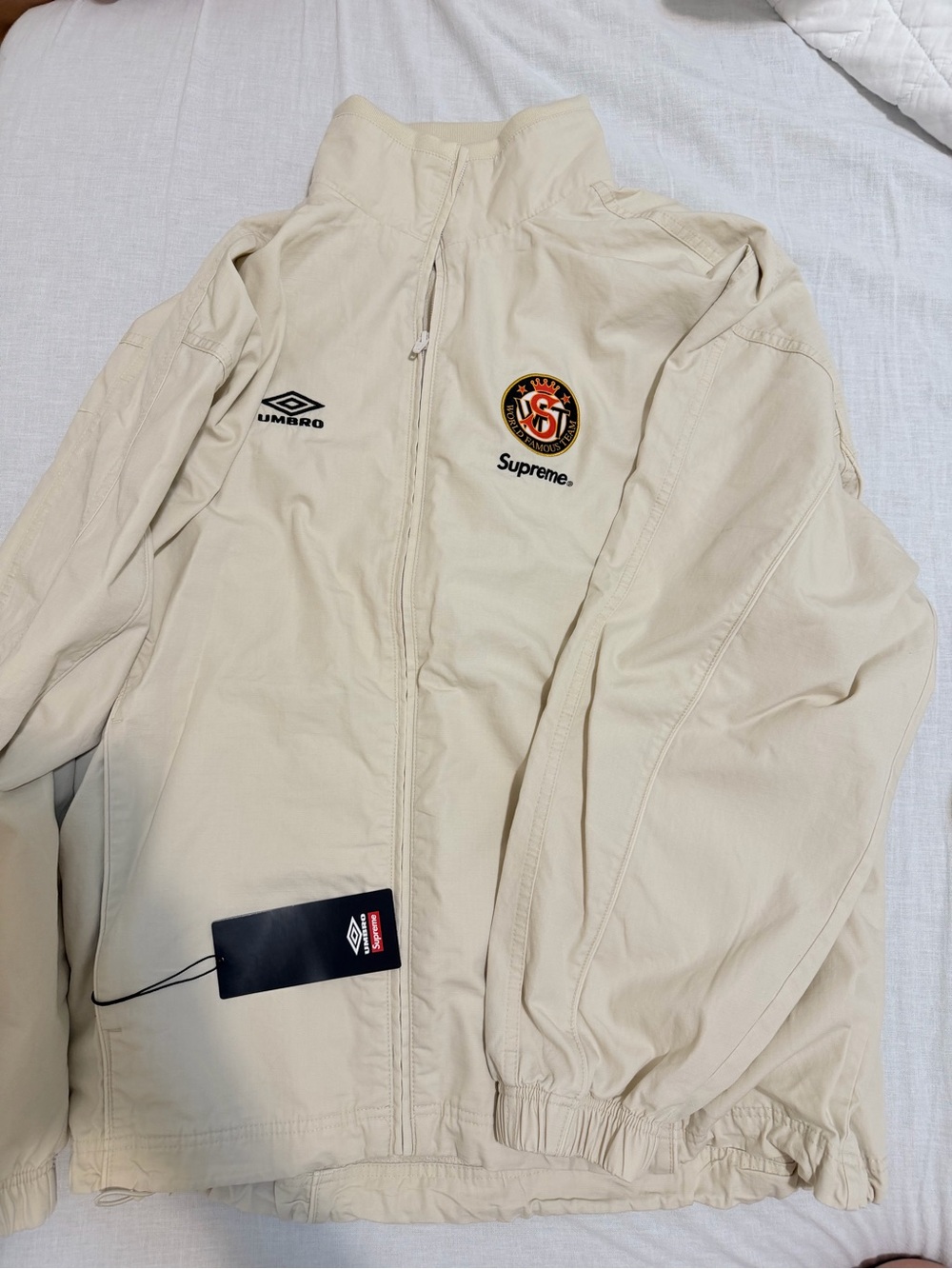Supreme Beige Windbreaker Jacket with Embroidered Logos